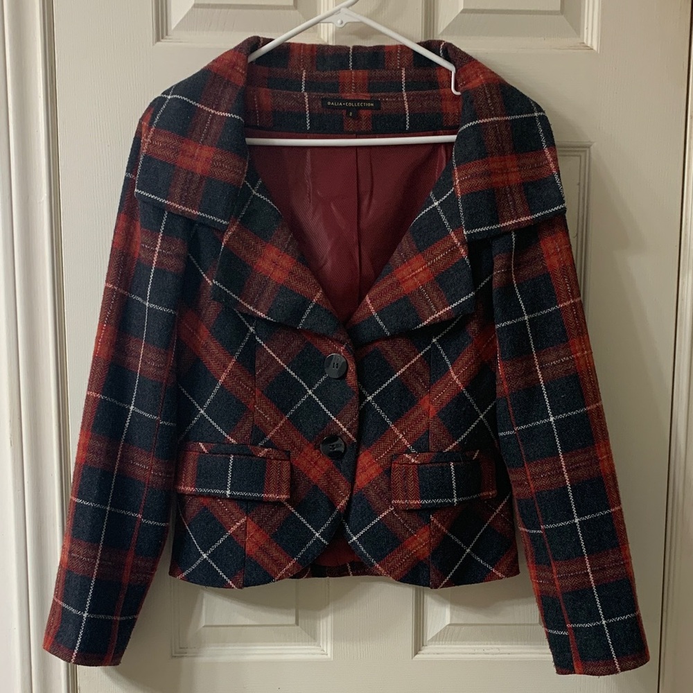 🌷3 for $25🌷Dalia Collection, US 8, Red Black & White Plaid Wool Blend Blazer